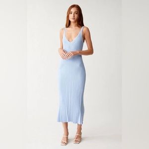 Anthropologie En Saison Ribbed MIDI Dress Blue XS Small